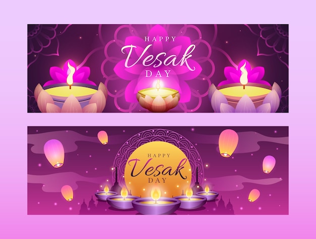 Gradient vesak horizontal banners pack