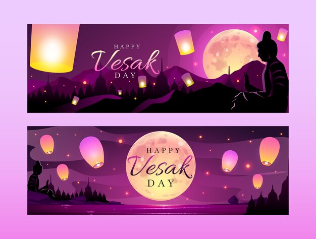 Gradient vesak horizontal banners pack