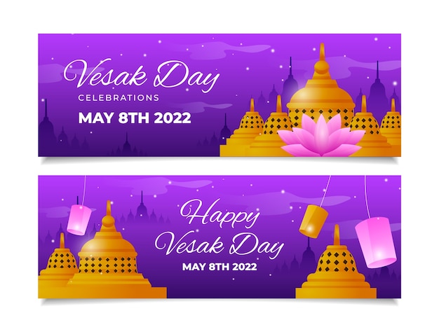 Free vector gradient vesak horizontal banners pack