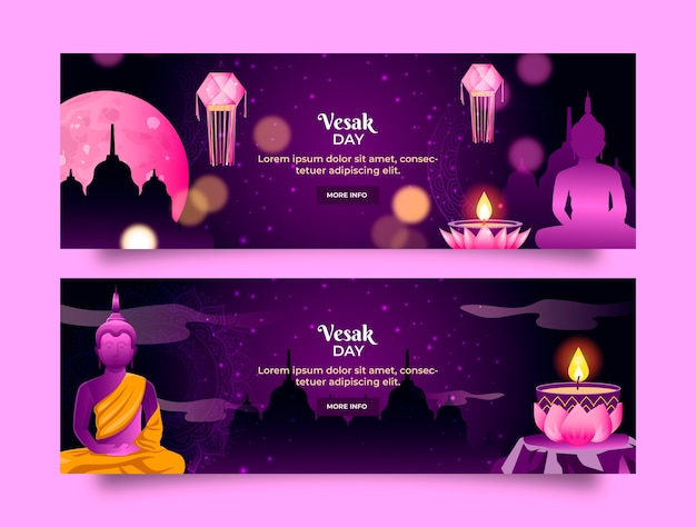 Free Vector gradient vesak horizontal banners pack