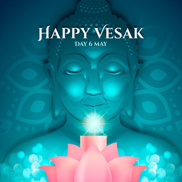 Gradient vesak illustration with candle and buddha face