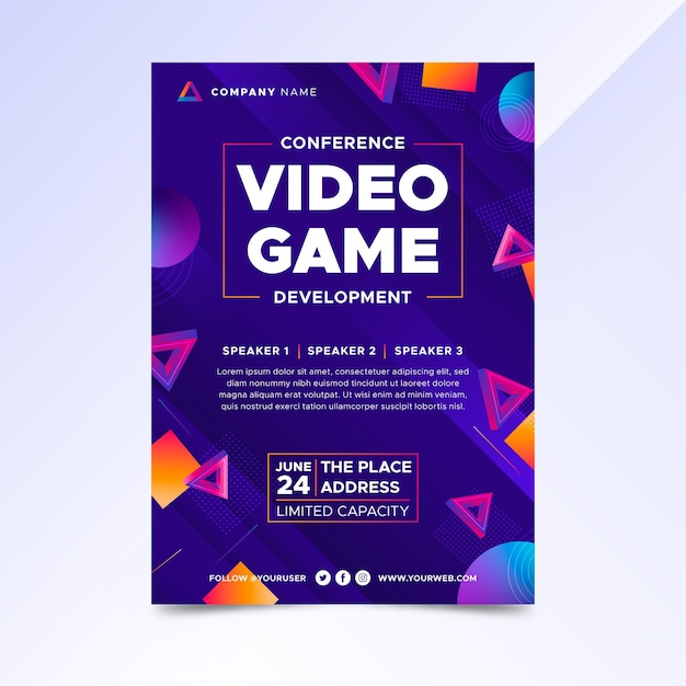 Free vector gradient video game poster template