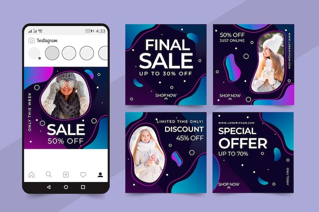 Free Vector gradient violet and blue instagram sale post