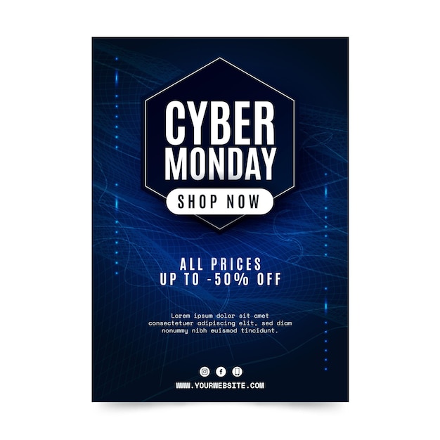 Free vector gradient wavy cyber monday vertical poster template