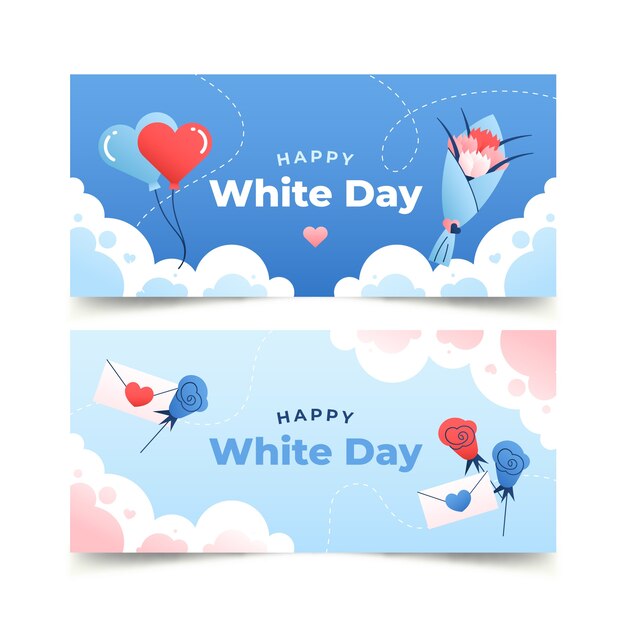 Gradient white day horizontal banners set