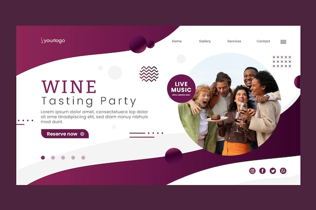 Gradient wine party landing page