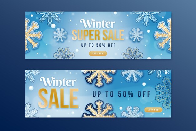 Gradient winter sale horizontal banners set