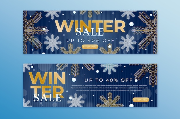 Gradient winter sale horizontal banners set