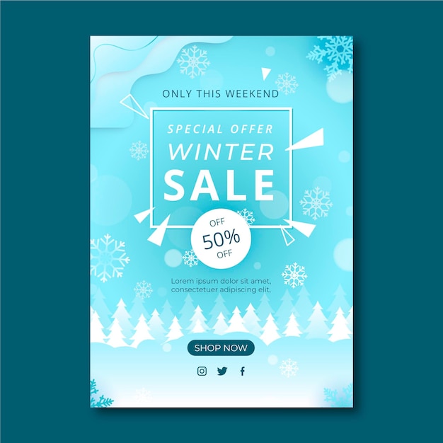 Gradient winter sale vertical poster template