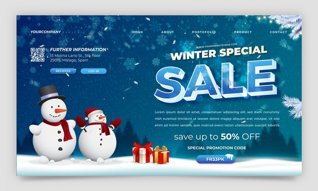 Gradient winter season sale landing page template