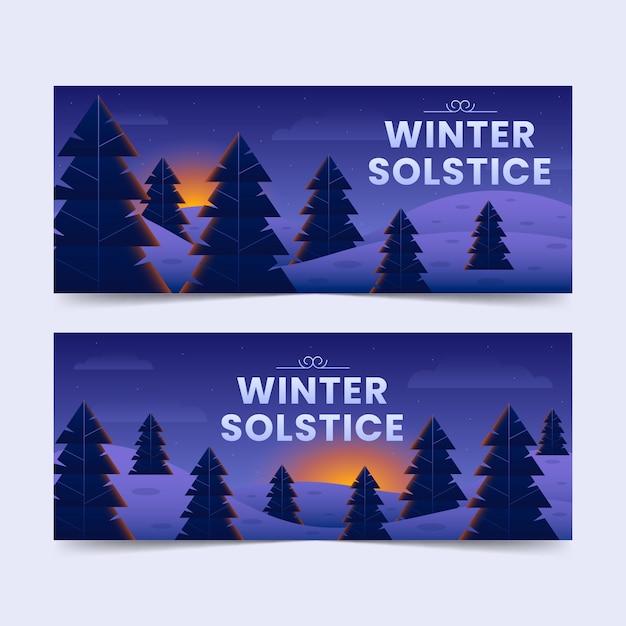 Gradient winter solstice horizontal banners set