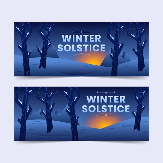 Gradient winter solstice horizontal banners set