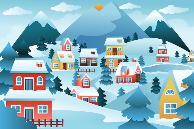 Free vector gradient winter village illustration