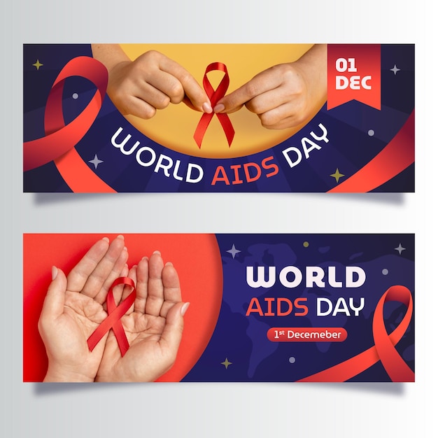 Gradient world aids day horizontal banners set