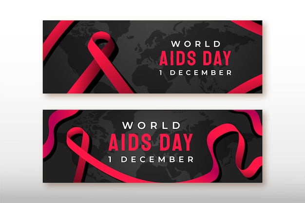 Gradient world aids day horizontal banners set