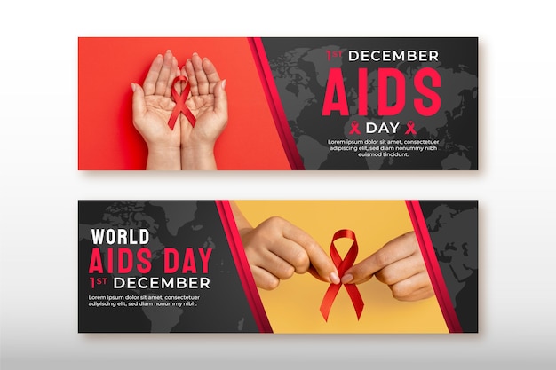 Gradient world aids day horizontal banners set