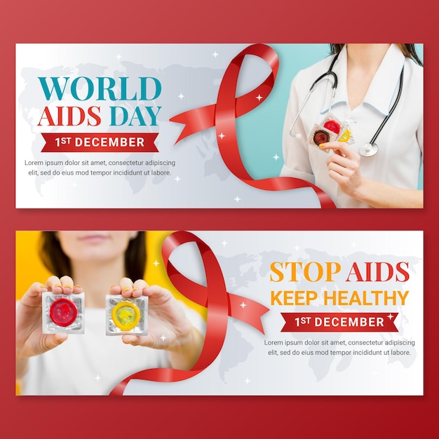 Gradient world aids day horizontal banners set