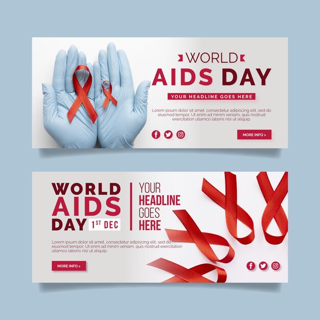 Gradient world aids day horizontal banners set