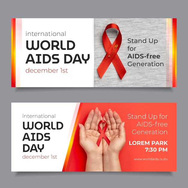 Gradient world aids day horizontal banners set