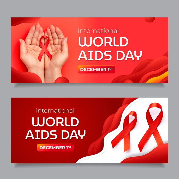 Gradient world aids day horizontal banners set