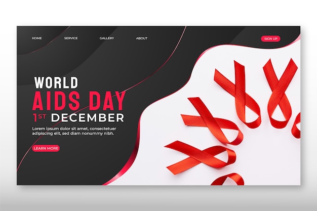 Free vector gradient world aids day landing page template