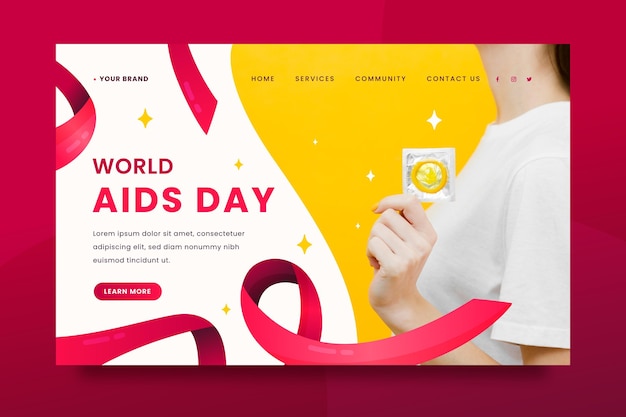 Gradient world aids day landing page template