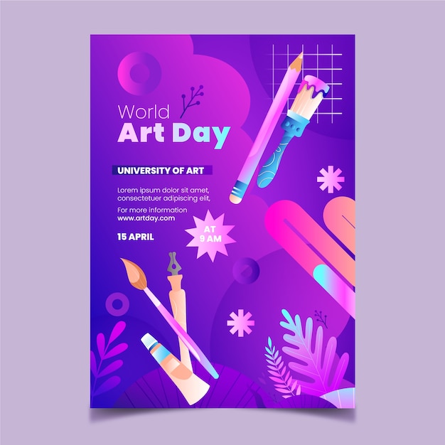 Gradient world art day vertical poster template