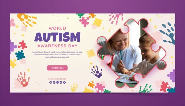 Gradient world autism awareness day horizontal banner template