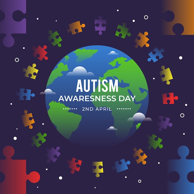 Free vector gradient world autism awareness day illustration with puzzle pieces