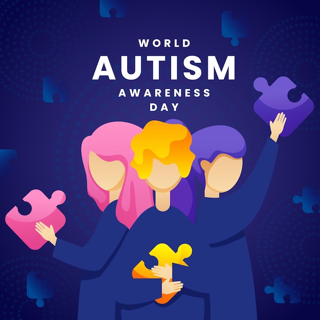 Gradient world autism awareness day illustration with puzzle pieces