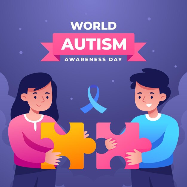 Gradient world autism awareness day illustration with puzzle pieces