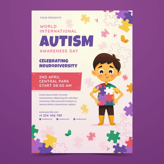 Gradient world autism awareness day poster template