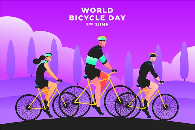 Gradient world bicycle day illustration