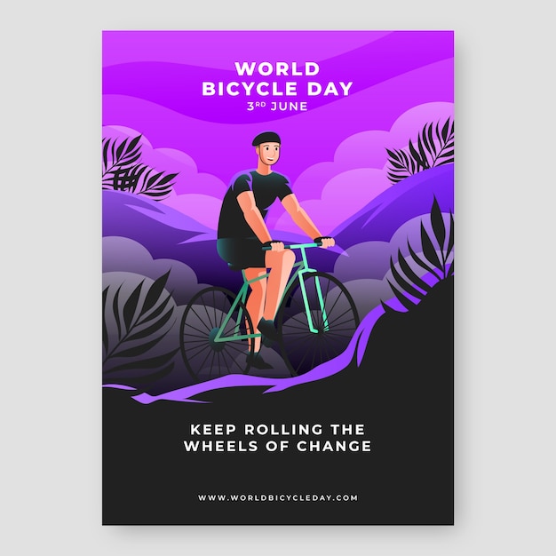 Free vector gradient world bicycle day vertical poster template