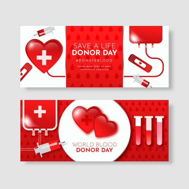 Gradient world blood donor day horizontal banners collection