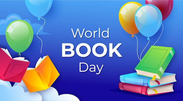 Gradient world book day horizontal banner