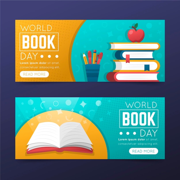 Free vector gradient world book day horizontal banners collection