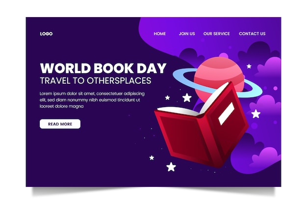 Gradient world book day landing page template