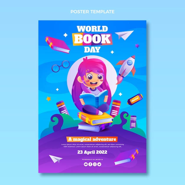 Free Vector gradient world book day vertical poster template