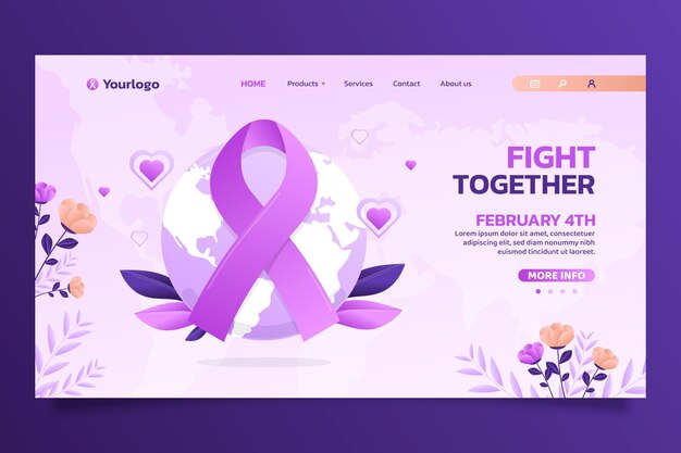 Gradient world cancer day landing page template