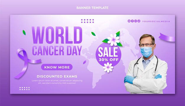 Gradient world cancer day sale horizontal banner