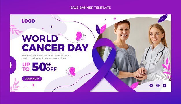 Gradient world cancer day sale horizontal banner