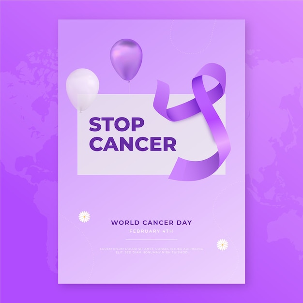 Gradient world cancer day vertical poster template