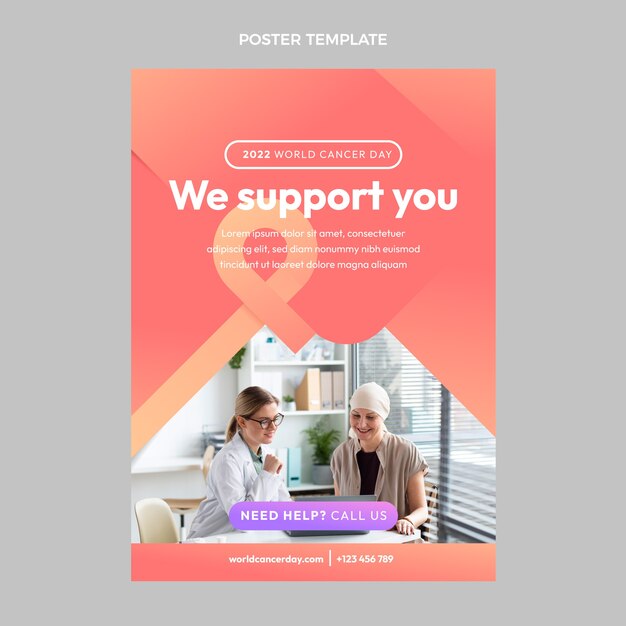 Gradient world cancer day vertical poster template