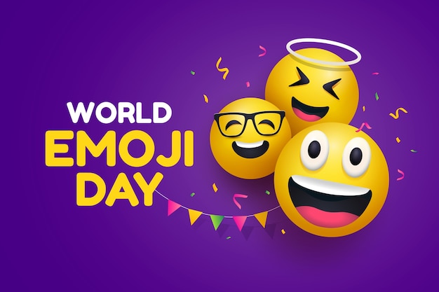 Gradient world emoji day background with decorations