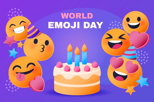 Gradient world emoji day background with emoticons