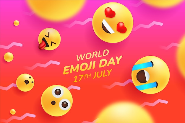 Gradient world emoji day background with emoticons