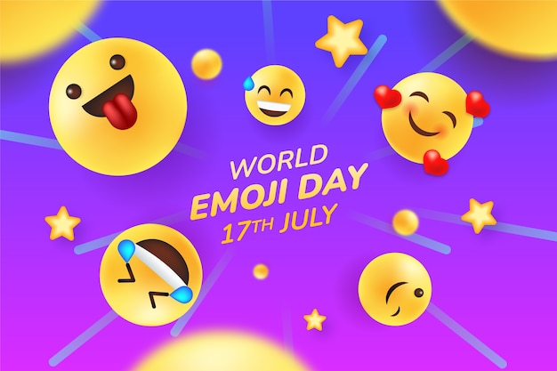 Gradient world emoji day background with emoticons