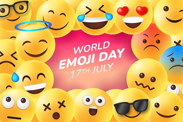 Gradient world emoji day background with emoticons