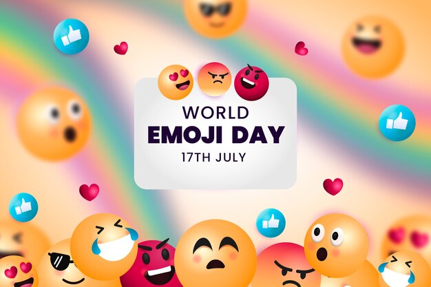 Gradient world emoji day background with emoticons